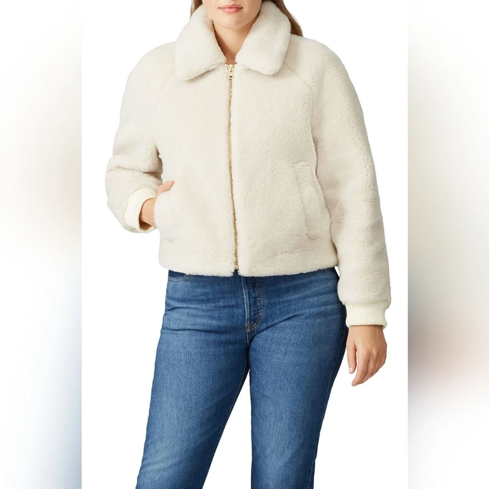 J. CREW Sherpa Bomber Jacket Teddy Plush Fleece Faux Fur Cream Small